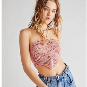 Free People x Tricia Fix Crochet Heart Tank Top Crop Halter Boho Fairycore Fairy
